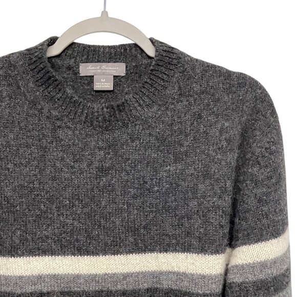 Daniel Cremieux Mens Alpaca Knitted Long Sleeved Crew Neck Sweater Gray Stripe M
